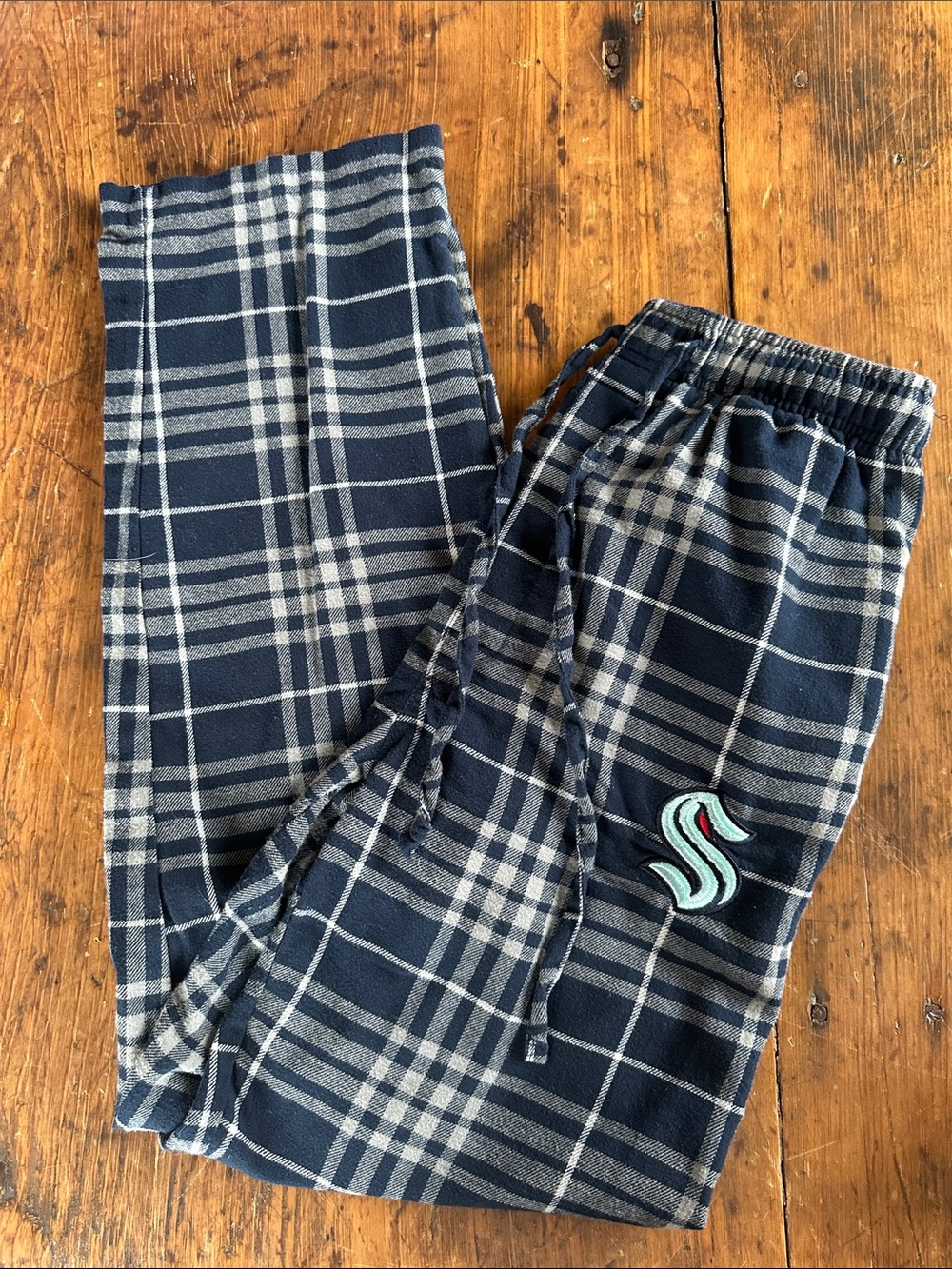 NHL Seattle Kraken Navy Plaid Lounge Pants with Drawstring